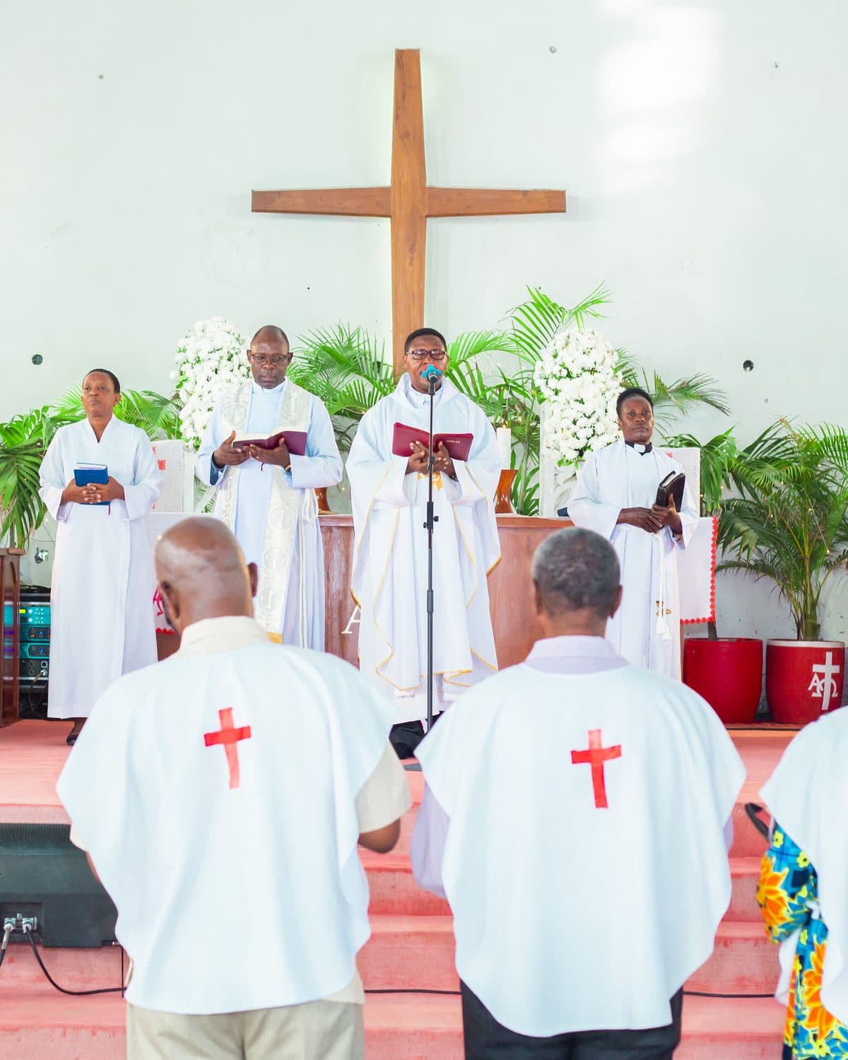At the altar during worship