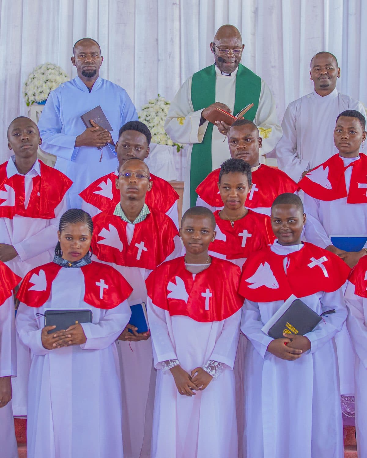 A confirmation class at Mbezi Luis with the pastors who prepared them